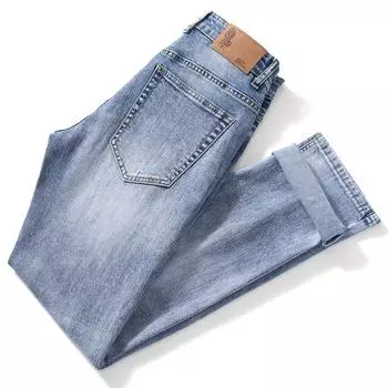 Классические светло-голубые джинсы Мужские джинсы Мужская модная брендовая хлопковая весенняя стирка Мужские брюки Мужская одежда 28