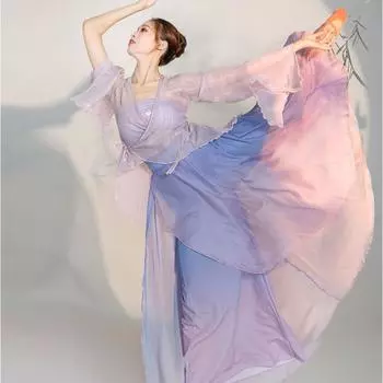 Классические танцевальные костюмы Танцевальные костюмы в китайском стиле Элегантные танцевальные костюмы феи L зелёный/жёлтый