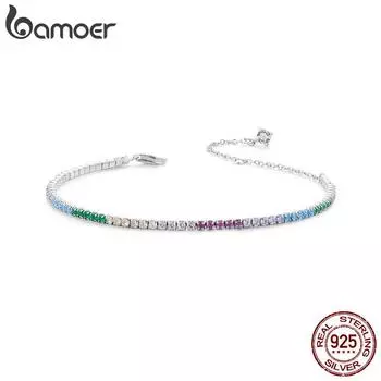 Классические теннисные браслеты BAMOER из стерлингового серебра 925 пробы, теннисный браслет с радужным цирконием, модные ювелирные изделия, подарки для женщин SCB277