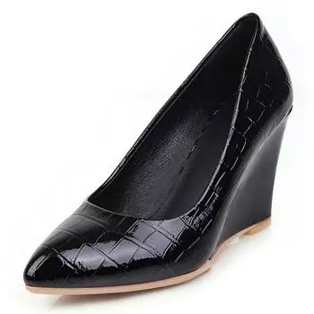 Классические туфли-лодочки на танкетке, женские повседневные модные туфли с острым носком, черные, белые, туфли-лодочки для платья, свадебные, офисные, туфли на танкетке, женские 34 чёрный