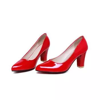 Классические туфли-лодочки на высоком каблуке, женские, элегантные, модные, телесные, красные, на блочном каблуке, большого размера 45, острый носок, офисные, для вечеринки, свадебные, женские 34 красный