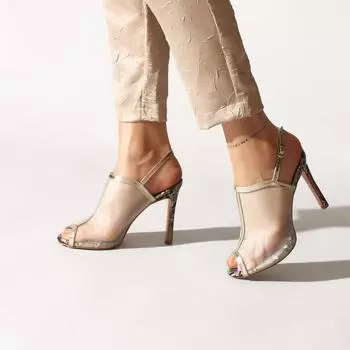 Классические туфли на каблуке с золотистой сеткой