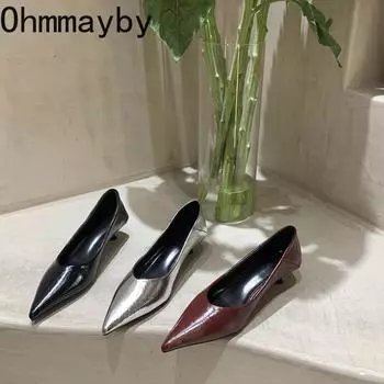 Классические туфли на низком каблуке для офиса, модные туфли без застежек, женские туфли для танцев, выпускного вечера 35 серебряный