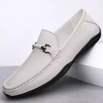 Классические туфли на плоской подошве из натуральной кожи для мужчин, универсальные деловые туфли, официальная обувь для мужчин, свадебные туфли, удобные мужские мокасины 38 белый