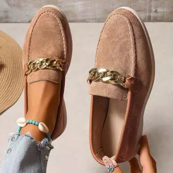 Классические туфли на плоской подошве телесного цвета, удобные туфли-лоферы, высококачественные замшевые туфли с металлической цепочкой для ходьбы 36 абрикосовый