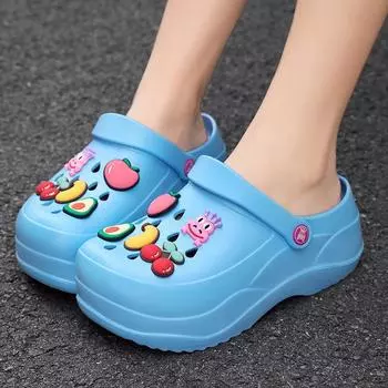 Классические туфли на толстой танкетке с плоской подошвой для женщин, женские сандалии с дырочками, мягкие, с увеличенным носком, женские, удобные тапочки с закрытым носком 36