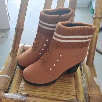 Классические туфли с круглым носком для женщин 2024 года, горячая распродажа, женские короткие ботинки с боковой молнией, осенне-зимние теплые модные ботинки на блочном каблуке 35 чёрный
