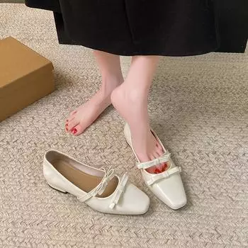 Классические удобные туфли на плоской подошве с небольшой квадратной головкой, модный дизайн, нишевая женская милая одинарная обувь с бантом 35 чёрный