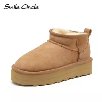 Классические ультра мини-зимние ботинки на платформе, женские зимние ботильоны из овчины, замши, натуральной шерсти, с круглым носком 35 коричневый