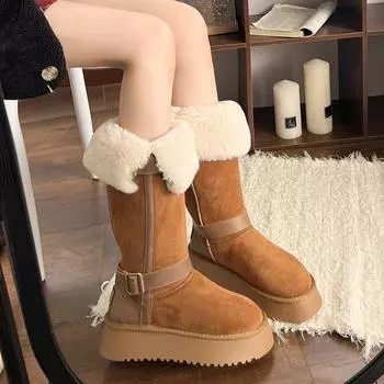 Классические универсальные женские зимние сапоги 2024 года, новые удобные и теплые женские сапоги до середины голени Botas Altas Plataforma Mujer 35 малиновый