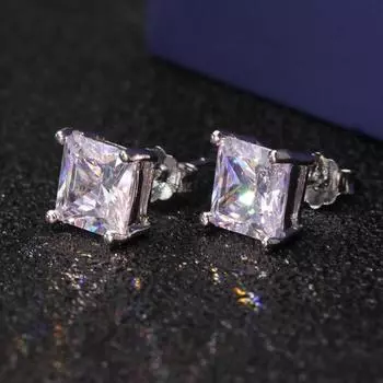 Классические ювелирные изделия Cellacity из стерлингового серебра 925 пробы, женские серьги S925 с квадратными ушками-шпильками 7x7 мм, циркон, помолвка, свадебный женский подарок серебряный