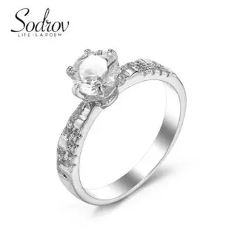 Классические ювелирные обручальные кольца SODROV с прозрачным цирконом 6