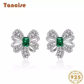 Классические винтажные серьги Tancision из стерлингового серебра 925 пробы с лабораторными изумрудами и бриллиантами зелёный