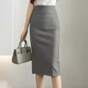 Классические винтажные серо-красные эластичные юбки-карандаши для женщин, офисные женские формальные черные юбки-миди, элегантные женские юбки на бедрах S чёрный