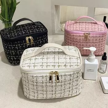 Классические вязаные косметички и чехлы для путешествий, портативная ручная кладь для макияжа, большая вместительная сумка-органайзер для туалетных принадлежностей, сумка для хранения BX100 белый