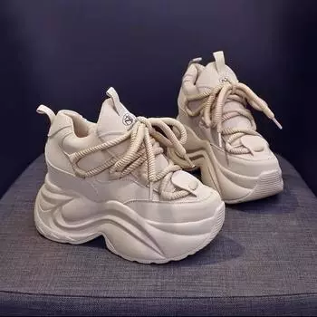 Классические высокие женские кроссовки 2024 года, новые весенне-осенние кроссовки на толстой подошве, увеличивающие рост, в стиле ретро, повседневные, универсальные, спортивные кроссовки 35 чёрный