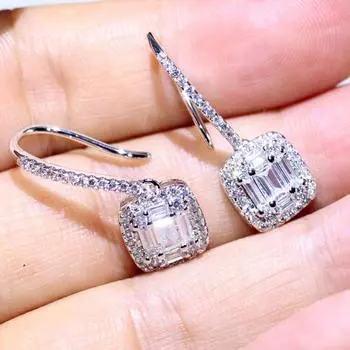 Классические высококачественные Т-образные серьги, роскошные ювелирные изделия, стерлинговое серебро 925 пробы, огранка принцессы, 5A, CZ, женские 1 пара, серьги-крючки, подарок белый