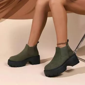 Классические замшевые ботинки Zapatos De Mujer, женские модные ботинки с круглым носком на молнии сзади, обувь на платформе, женские ботинки 36 чёрный