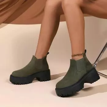 Классические замшевые ботинки zapatos de mujer, женские модные ботинки с круглым носком на молнии сзади, туфли на платформе, женские ботинки 36 чёрный