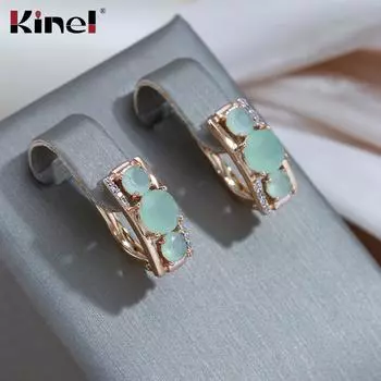 Классические женские английские серьги Kinel с изумрудом и цирконом, ювелирные изделия цвета розового золота