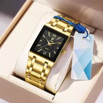 Классические женские часы с маленьким квадратным циферблатом, легкие, роскошные, со стальным ремешком и бриллиантами, водонепроницаемые, кварцевые, мужские часы