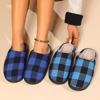 Классические женские черные красные клетчатые хлопковые тапочки нескользящие зимние клетчатые ретро рождественские подарочные домашние тапочки из хлопка 36-37 белый