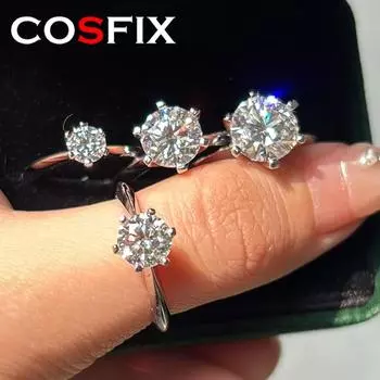 Классические женские кольца с выращенными в лаборатории бриллиантами из муассанита 0,5~3 карата, женские кольца с шестью когтями из муассанита, роскошные кольца из серебра 925 пробы с муассанитом 4.555.566.577.58.5