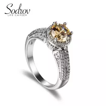 Классические женские кольца SODROV цвета шампанского с кристаллами циркона 6