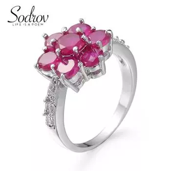 Классические женские кольца SODROV с красным/синим/зеленым цирконом 6 красный