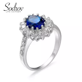 Классические женские кольца SODROV с синим цирконом 6