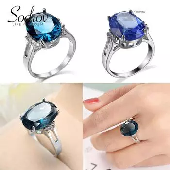 Классические женские кольца SODROV с синим цирконом 6