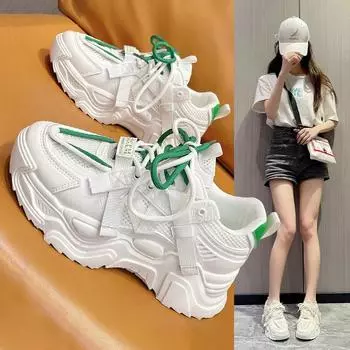 Классические женские кроссовки на массивном каблуке, обувь на среднем каблуке с дышащей сеткой, обувь на платформе со шнуровкой для женщин, женская вулканизированная обувь с круглым носком, большие размеры 34 бежевый