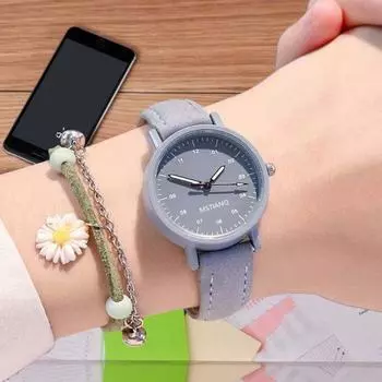 Классические женские кварцевые часы, наручные часы из натуральной кожи для девочек, конфетного цвета, для леди чёрный