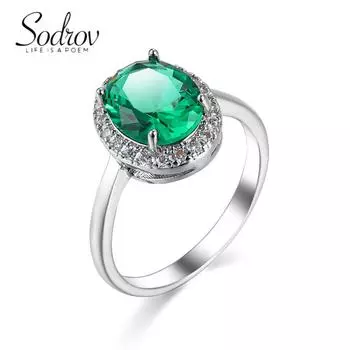 Классические женские обручальные кольца SODROV с зеленым цирконом 6