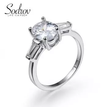 Классические женские обручальные кольца SODROV с прозрачным фианитом 6 белый