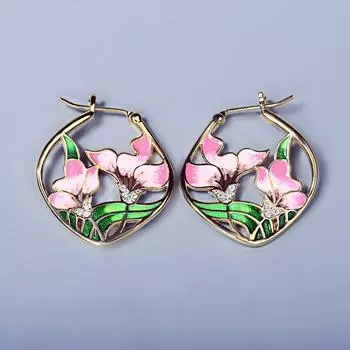 Классические женские посеребренные серьги ручной работы с эмалью и эпоксидной смолой, серьги с розовым цветком, креативные женские серьги, ювелирные изделия для посещения коктейлей розовый
