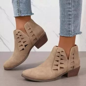 Классические женские римские туфли с острым носком, осень 2024, новые полые дышащие женские ковбойские ботинки, большие размеры 36-43, женские ботинки 36 бежевый