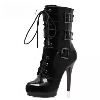 Классические женские сапоги до середины икры на платформе, на тонком каблуке, сексуальные, для ночных клубов, женские ботильоны с низким голенищем, на высоком каблуке, 20 см, шпилька, женская обувь 36