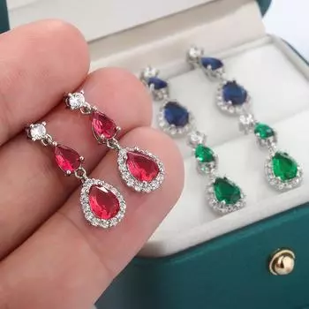 Классические женские серьги для моды цвет циркония женские длинные серьги красный синий зеленый ювелирные изделия подарок на годовщину зелёный