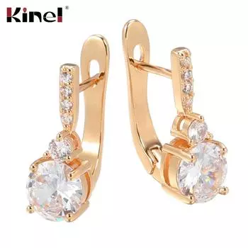 Классические женские серьги Kinel с блестящим натуральным цирконом розового золота