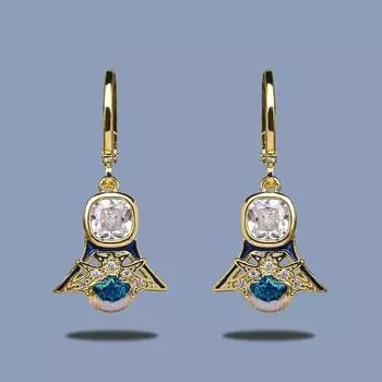 Классические женские серьги, модные геометрические треугольные серьги, инкрустированные синим цирконом, модные украшения, эмалированные серьги ручной работы синий