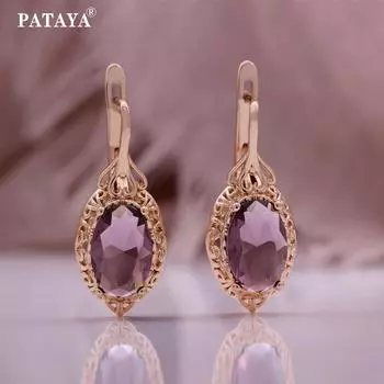 Классические женские серьги PATAYA из розового золота 585 пробы с инкрустацией из искусственного циркония