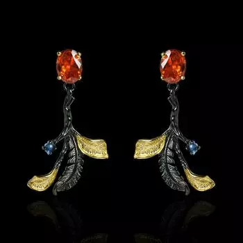 Классические женские ювелирные серьги из черного золота, высококачественные серьги в форме листа, серьги с подвеской и вставкой из красного циркона, вечерние серьги чёрный