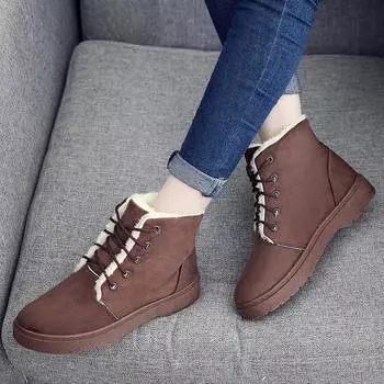 Классические женские зимние ботинки, ботильоны, женские теплые плюшевые стельки, высокие ботинки Mujer на шнуровке njm89 35 бежевый