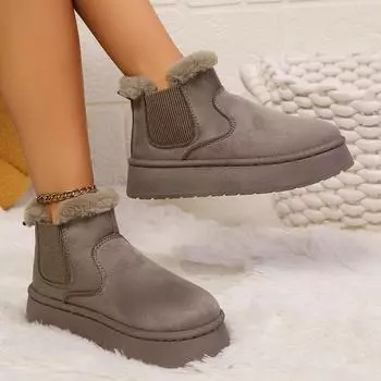 Классические женские зимние ботинки с толстой подошвой из пуха, удобные теплые ботильоны, зимние женские ботинки из утолщенного плюша больших размеров 36