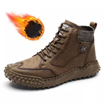 Классические зимние мужские ботинки из натуральной кожи, плюшевые теплые мужские зимние сапоги, непромокаемые уличные мужские рабочие ботинки в римском стиле, мужские мотоциклетные ботинки 46 коричневый