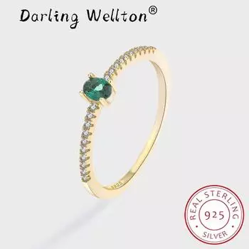 Классические золотые овальные изумрудные оригинальные оригинальные кольца из стерлингового серебра 925 пробы для женщин, обручальные кольца для невесты, свадебный подарок, ювелирные изделия 6 зелёный