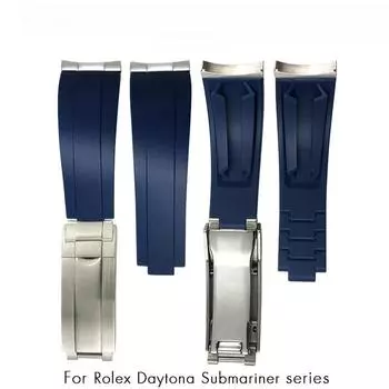 Классический 20 мм 21 мм металлический звено изогнутый конец резиновый ремешок для часов Rolex Submariner DAYTONA Yacht-Master GMT ремешок силиконовые браслеты 20mm синий