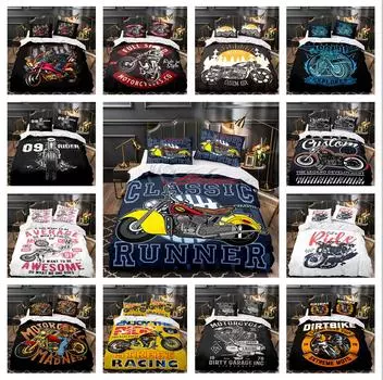 Классический 3D комплект постельного белья для мотоцикла в стиле рок, пододеяльник и наволочка для мотоцикла, 2/3 шт., AU180 * 210, мягкое украшение для дома UK Single 135x200cm