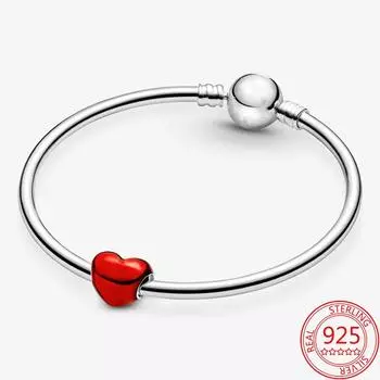 Классический 925 пробы стерлингового серебра красная эмаль любовь сердцебиение и яблоко бисерный шарм подходит 3 мм модный браслет DIY ювелирные изделия кулон изготовление